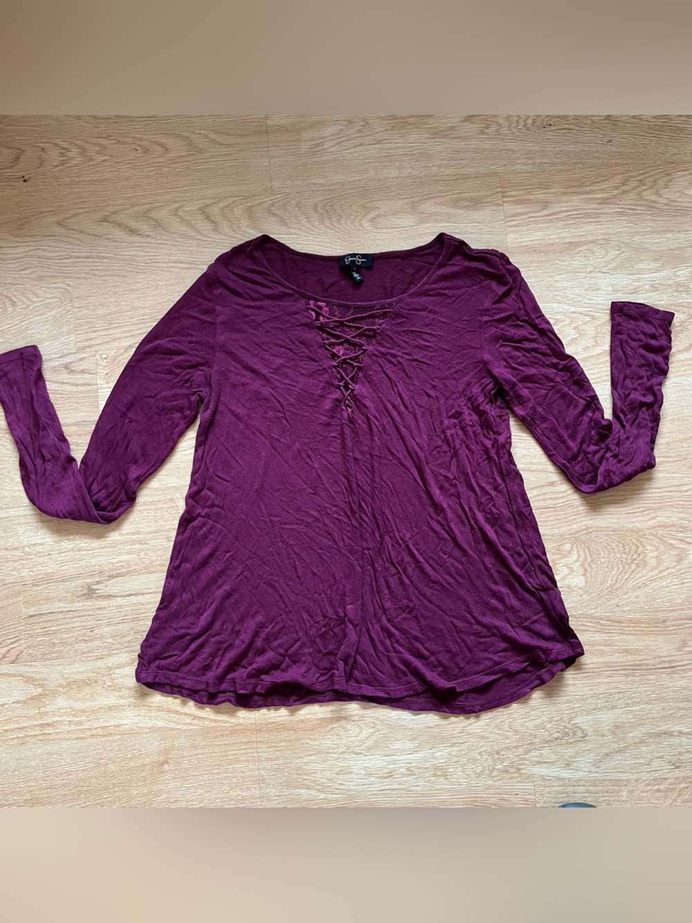 Jessica Simpson Women’s Purple/Maroon Lace-Up Long Sleeve Knit Blouse Size L